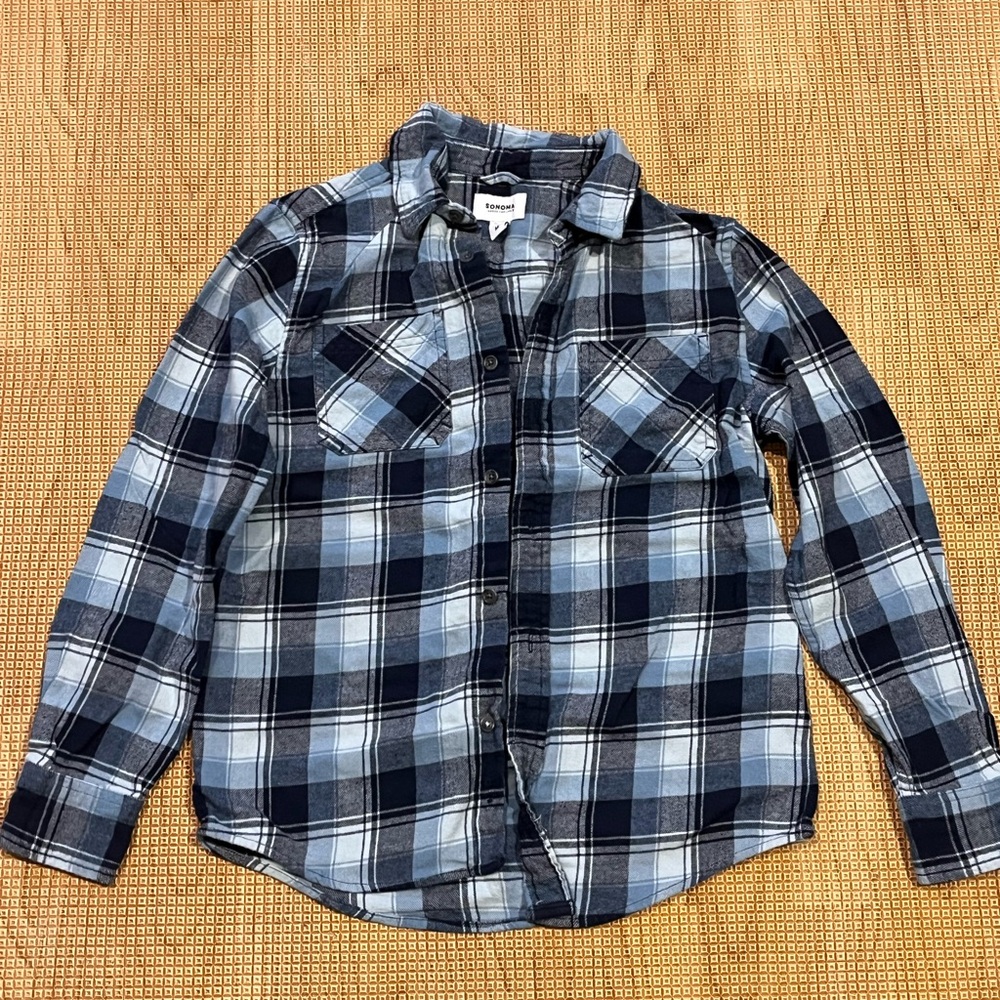 Sonoma Men's Navy and Light Blue Plaid Shirt